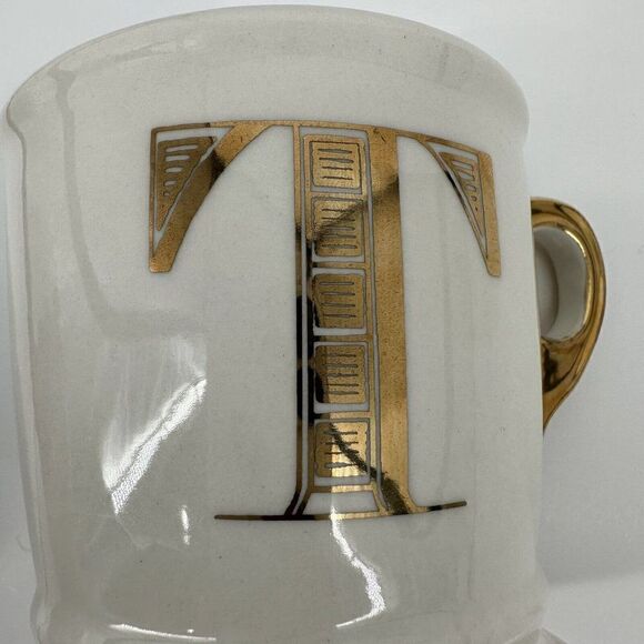 Anthropologie Limited Edition Gold Initial Monogram Letter "T” Coffee Cup Mug - Picture 3 of 6